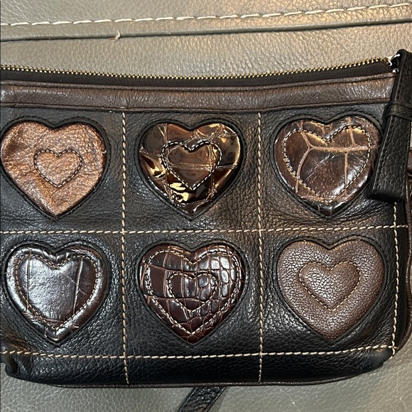 Brighton Vintage Heart patterned Brown Leather Crossbody EUVC - Picture 2 of 8